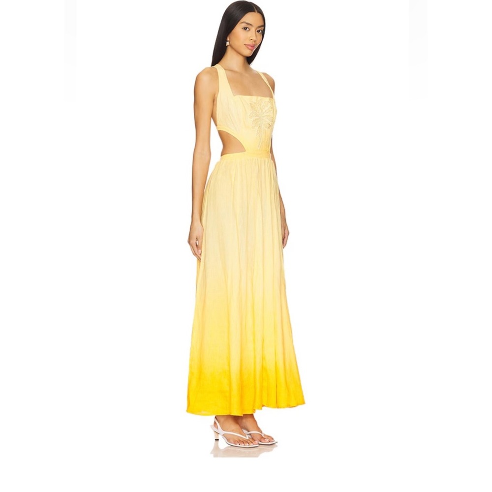 Maaji Boho Sunrise Ombre Linen Maxi Dress Women Medium Yellow Resortwear Coastal
